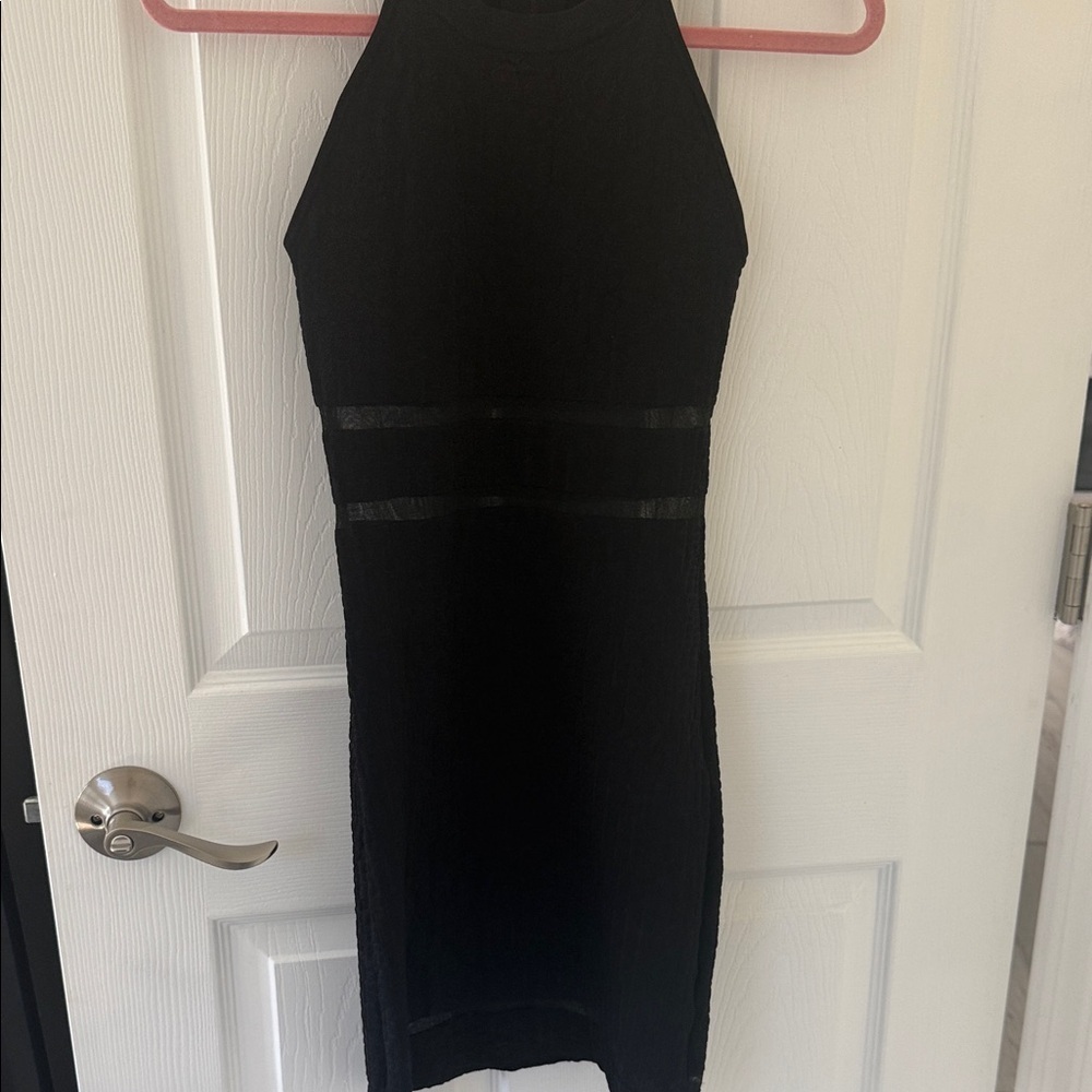 Black Sleeveless High Neck Bodycon Dress - Picture 3 of 5